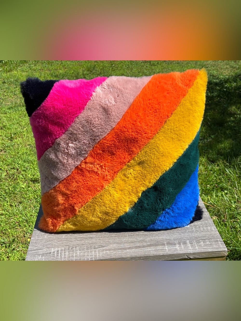 Kurt Geiger London Rainbow Faux Fur Decorative Pillow-150th Anniversary